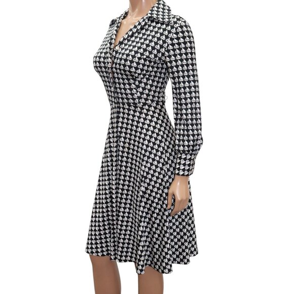 Vintage LANVIN Black & White Sailboat Print Shirt Dress Small - Picture 4 of 8